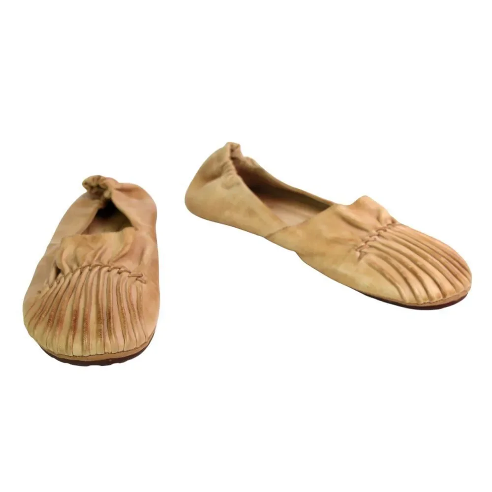 Chocolat Blu TAN BROWN REAL LEATHER FLAT ROUND TOE BALLET SLIP ON SHOES Sz 9.5